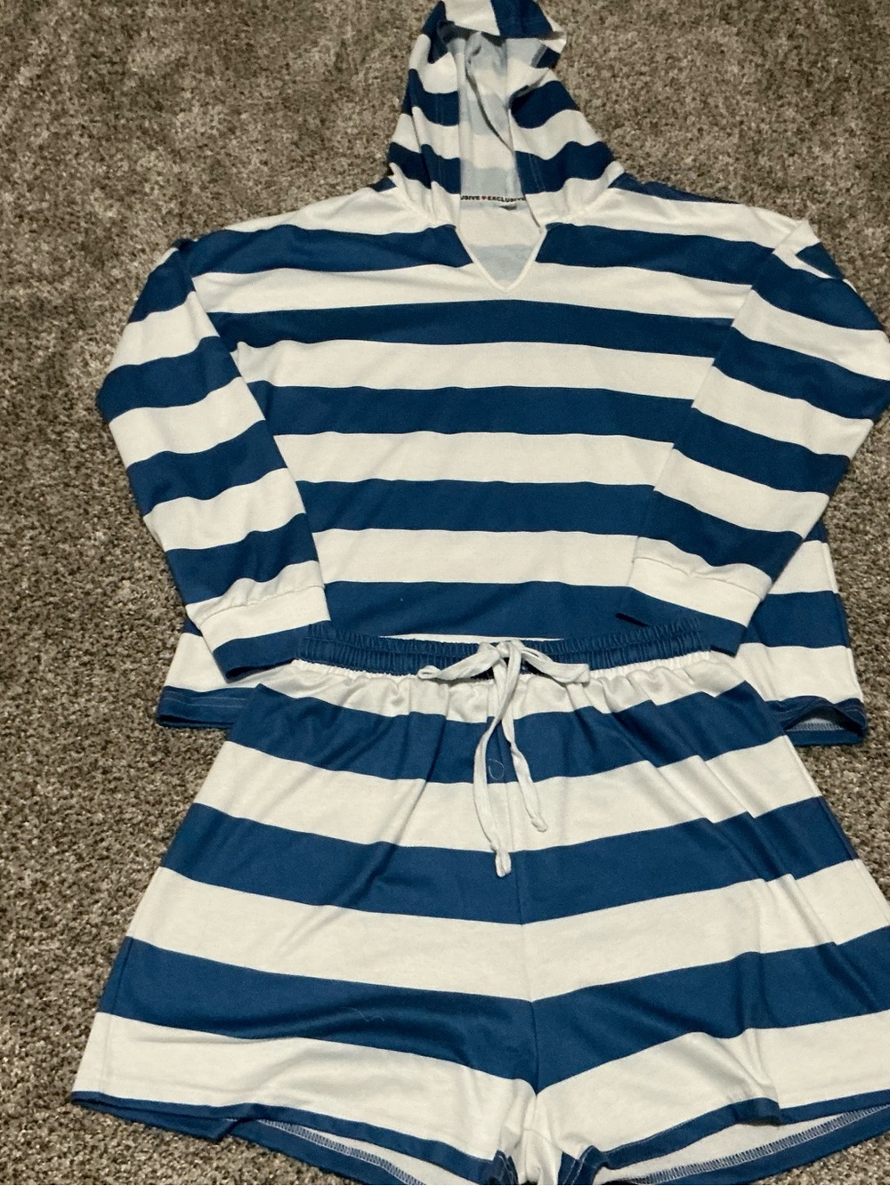 Blue & White Stripe Hoodie Set
